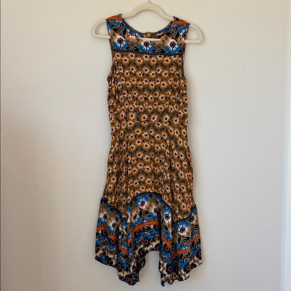 Maeve Anthropologie Floral Midi Dress Asymmetrical Boho Pockets M